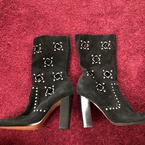 Nine West black suede boots with silver squares